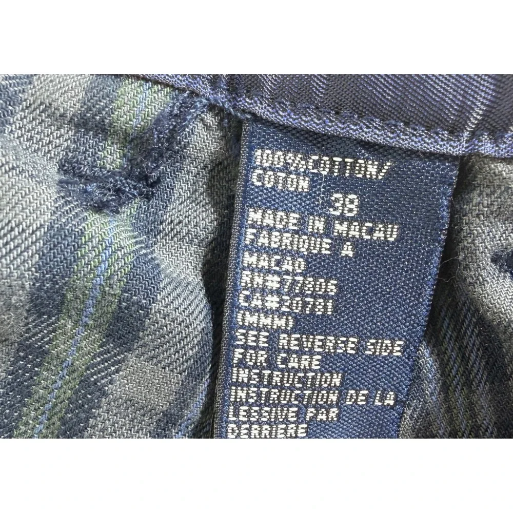 Tommy Hilfiger Plaid Pleated Trousers 38 (fits 36x32) Blue Gray Vintage Baggy‎